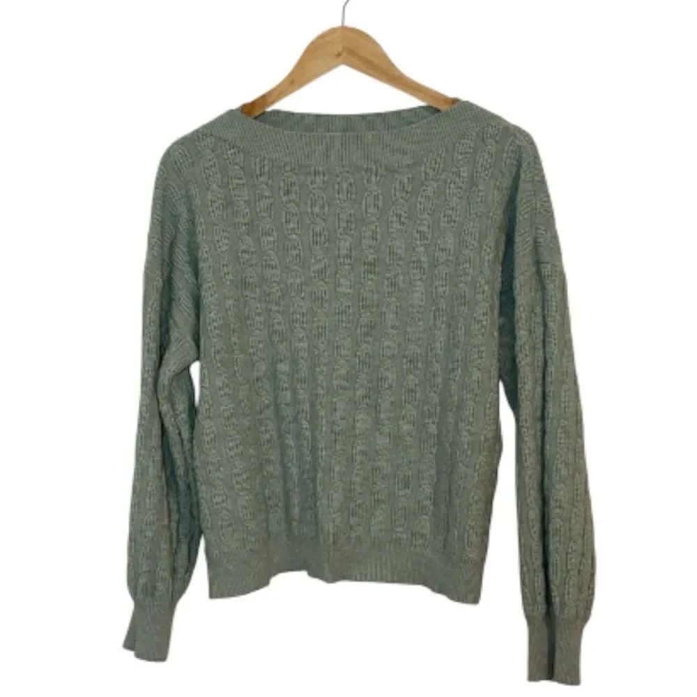 Marled Soft Green Cable knit Sweater, XL